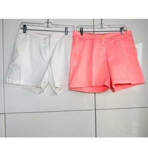 Crown & Ivy Caroline Shorts White and Salmon Cotton Stretch, Size 6
